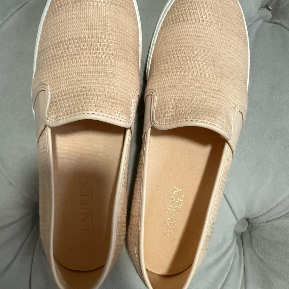 Tan Textured Loafers with Flat Sole